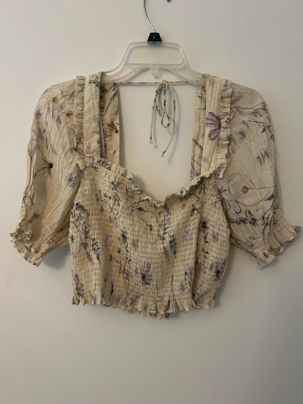 H&M Cream Floral Smocked Tie-Back Crop Top